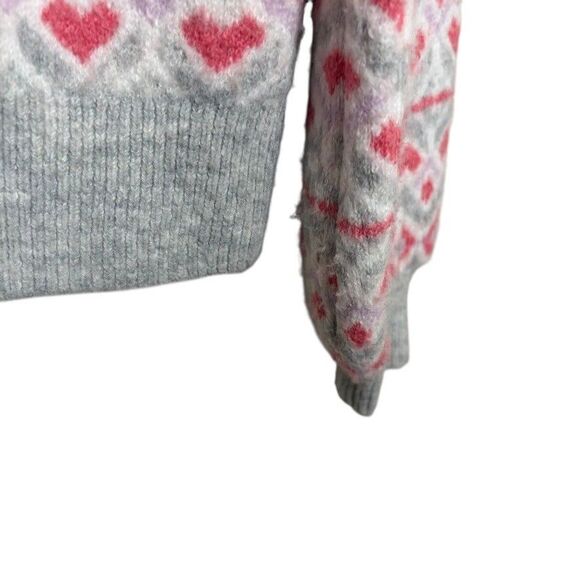 Loft Sweater Women's XS Gray Pink Hear Balloon Sleeve Pullover Crew Neck - Picture 5 of 11